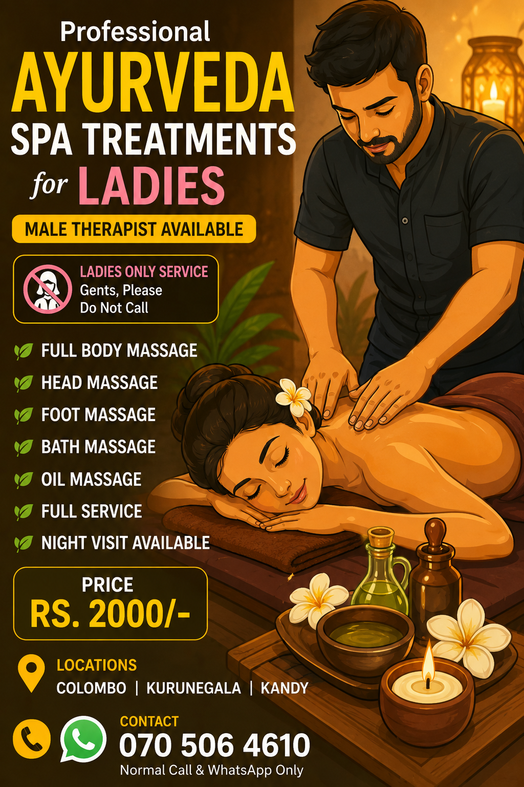 Image of Professional Aurweda spa treatments for girl ආයුර්වේදී සම්බාහනයන් කරවාගත හැකිය, වසර 6ක අත්දැකීම්